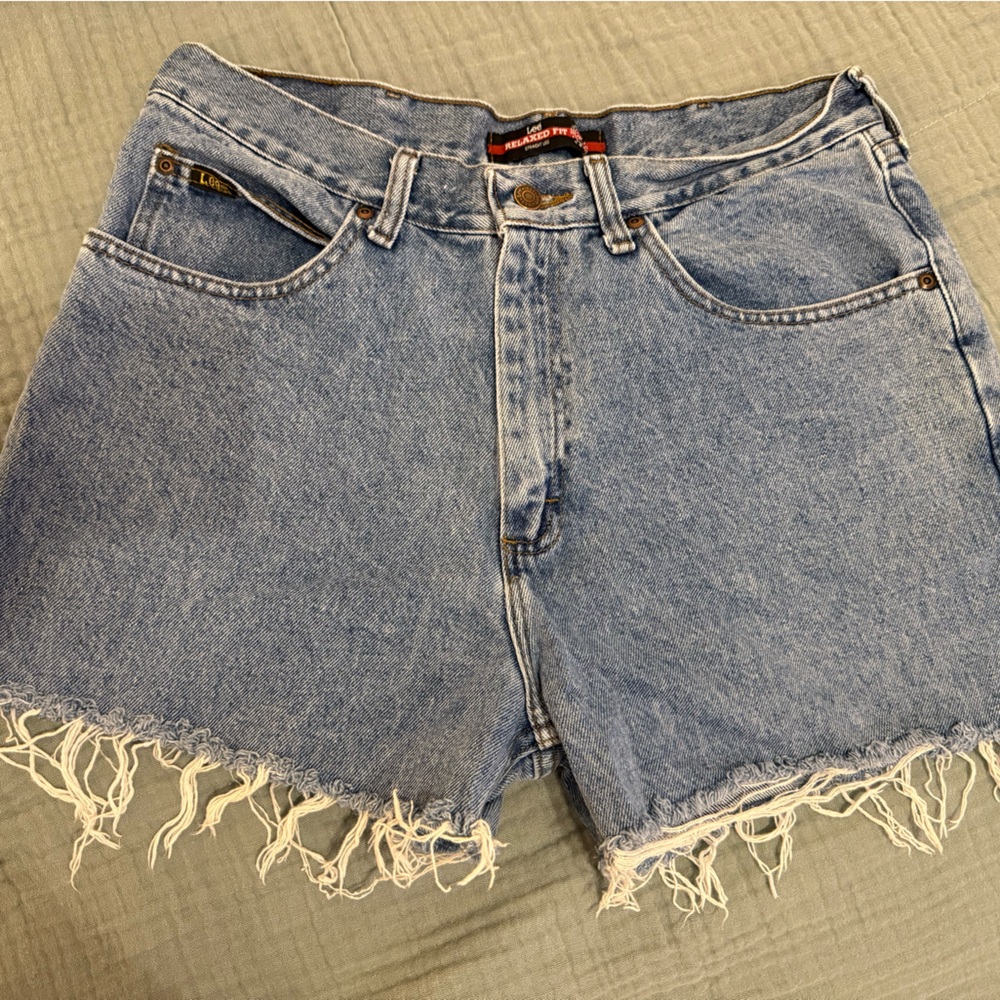 Lee Blue Jean Shorts with Distressed Frayed Hem